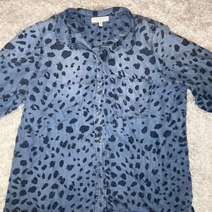 Side Stitch Tencera Button Front Tunic Leopard Women's Large
